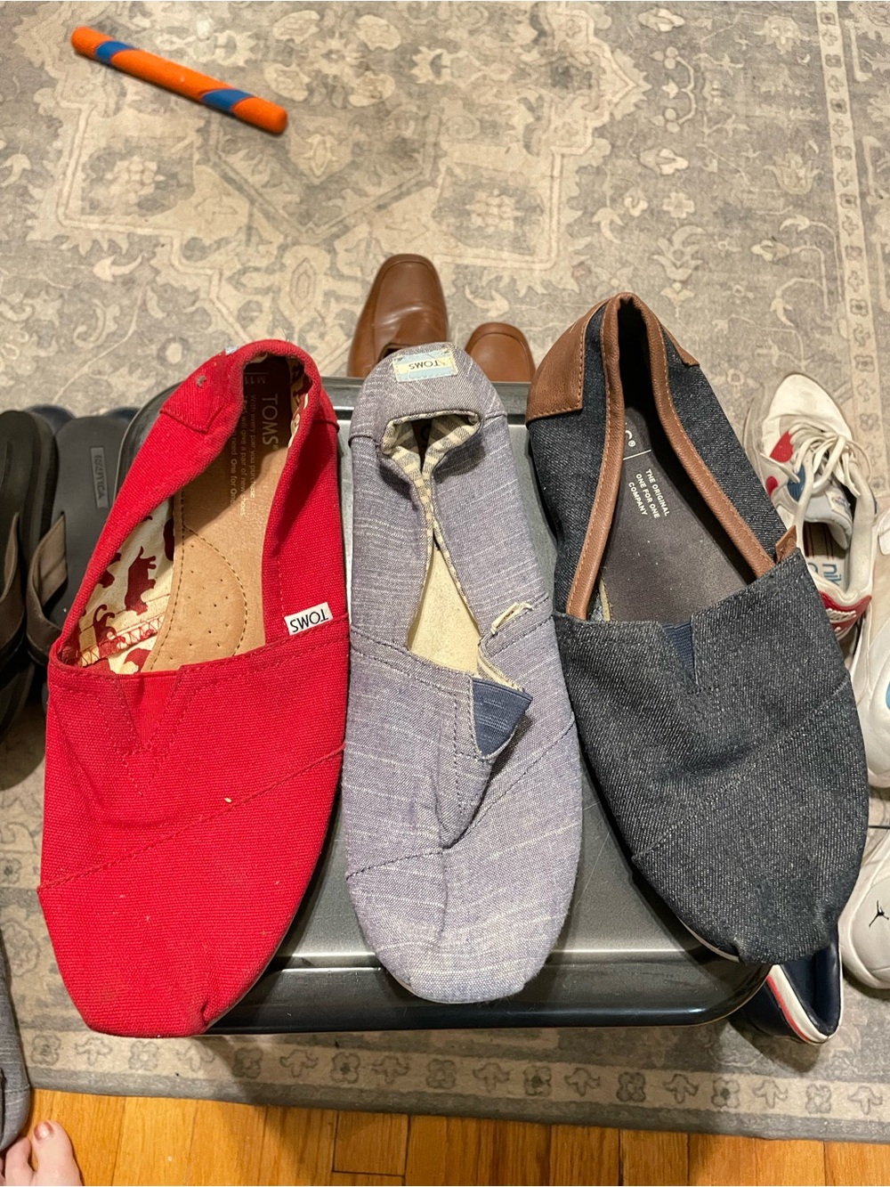 Toms Men’s Slip-On Trio in Red, Light Gray, and Navy